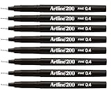 Artline Fineliner Micro sketch artist black pens, fine point 0.4mm - 8 pen set