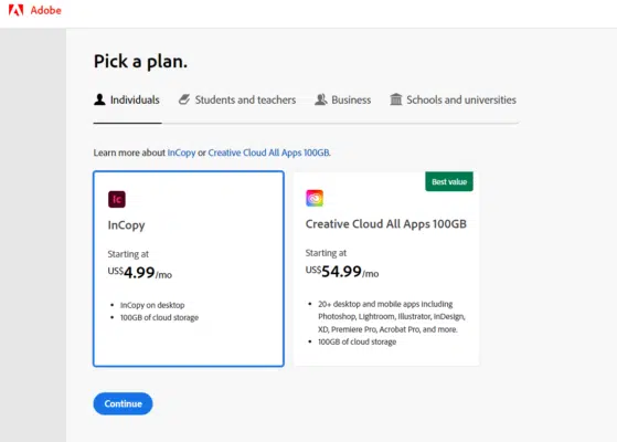 Adobe InCopy Single App Plan