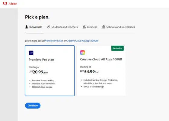 Adobe Premiere Pro Single App Plan