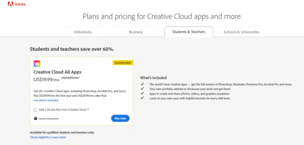 Adobe Student Plan
