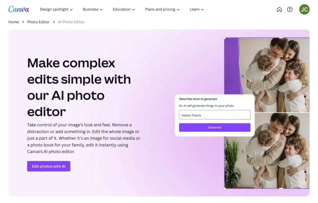 Canva AI Photo Editing Tool