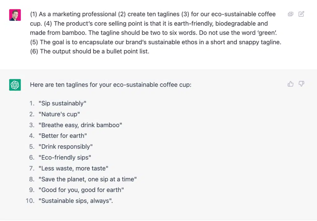 ChatGPT Prompt Framework Example