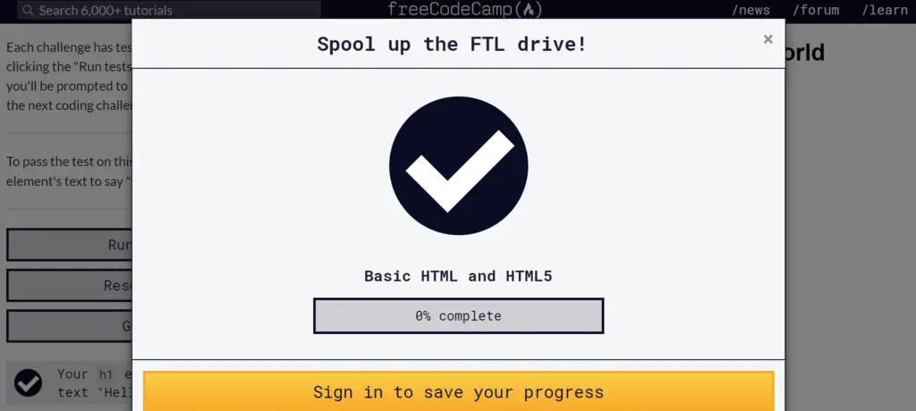 FreeCodeCamp free online coding course test result