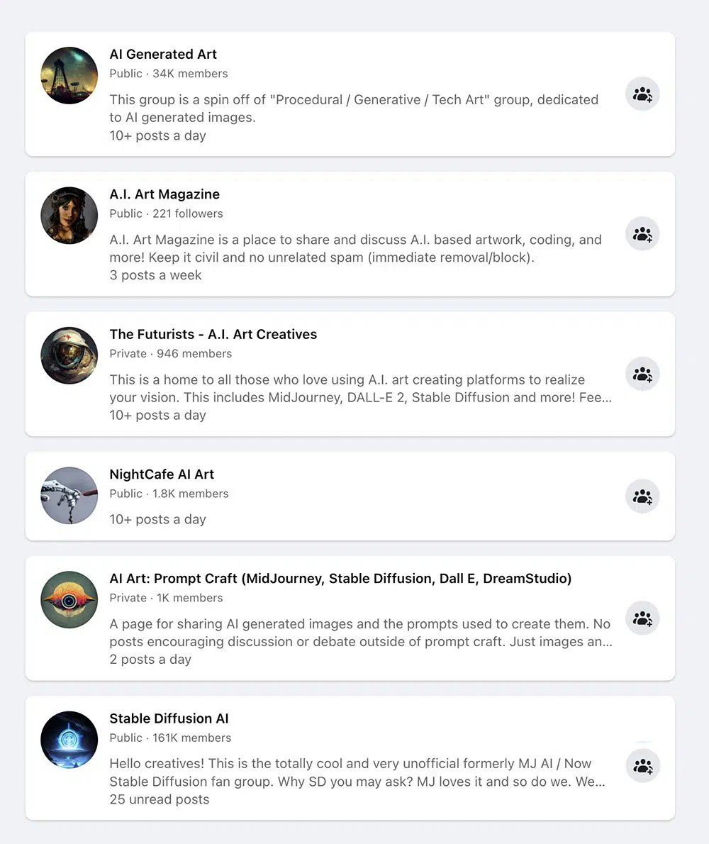 Facebook groups focused on AI-generated art