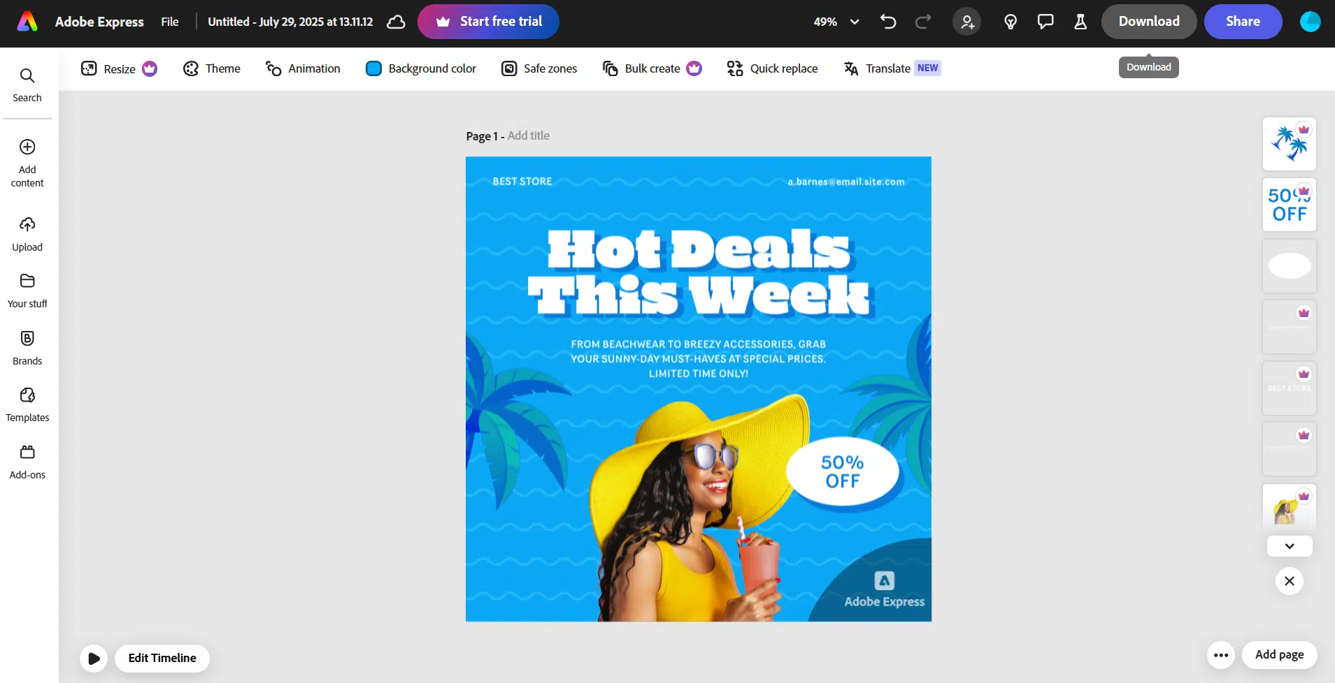 Download options in Adobe Express